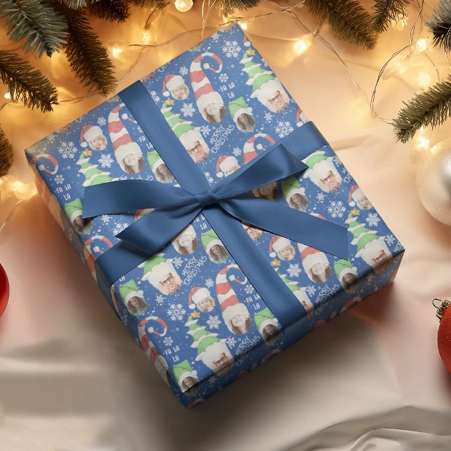 Papel De Presente Fotos Engraçadas Presente Azul de Natal Novidade (Criador carregado)