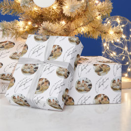 Papel De Presente Fotos Personalizadas de Família Natalinas Elegante