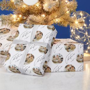 Papel De Presente Fotos Personalizadas de Família Natalinas Elegante