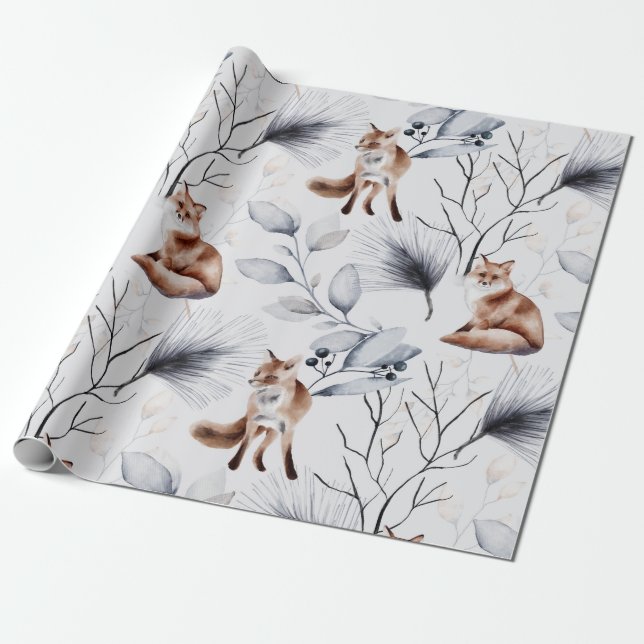 Papel De Presente Fox Botânica De Inverno (Desenrolado)