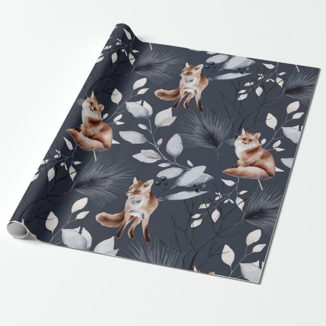 Papel De Presente Fox Botânica De Inverno (Desenrolado)