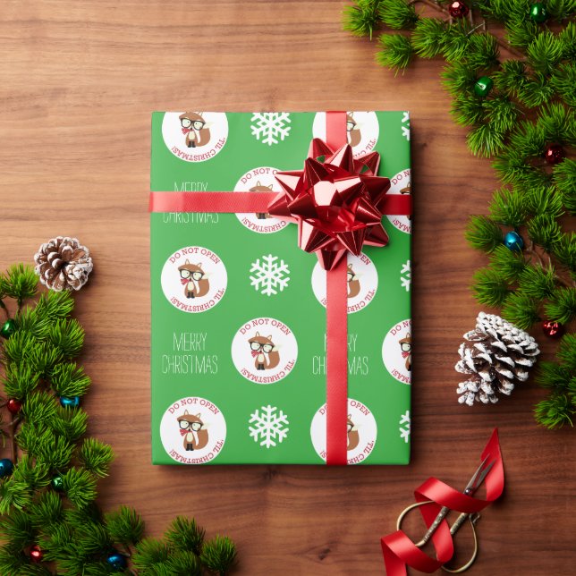 Papel De Presente Fox de Férias do Hipster Verde Personalizada (Presente de Natal)