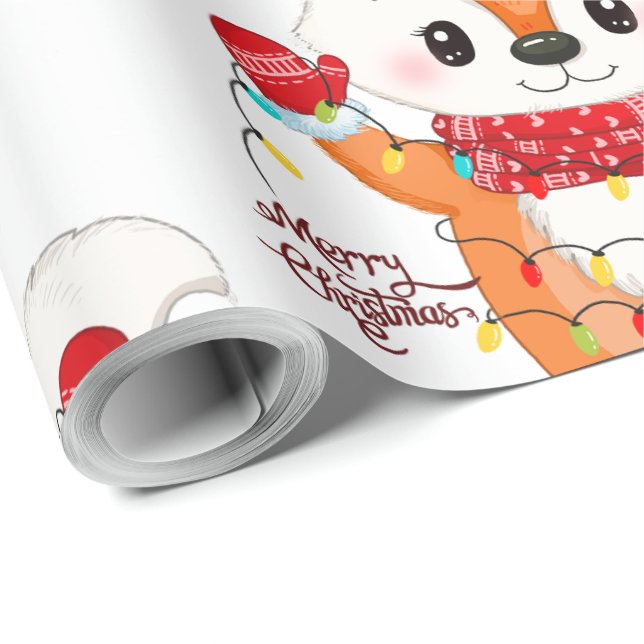 Papel De Presente Fox de Natal com Luzes (Ponta do rolo)