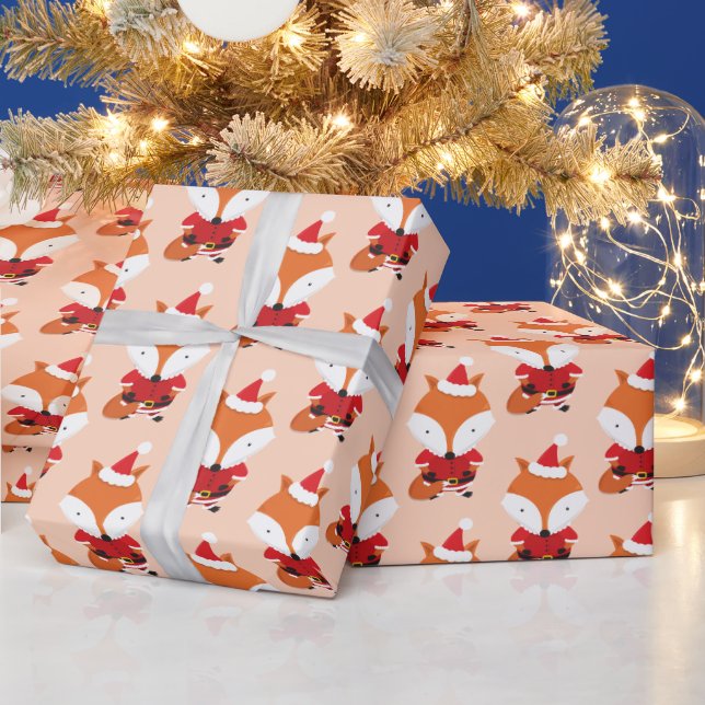 Papel De Presente Fox Santa Hat Orange Feriado de Natal (Feriados)
