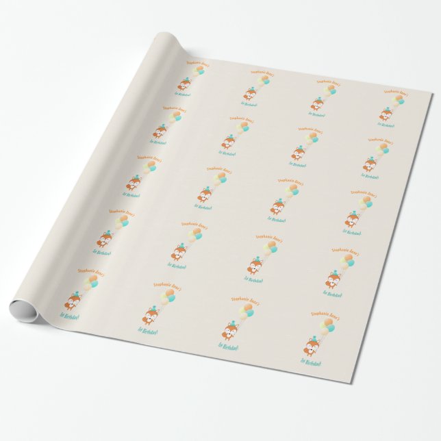 Papel De Presente Fox Woodland com Balões (Desenrolado)