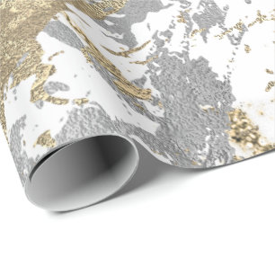 Papel De Presente Foxier Champagne Dourado Marble Brilhante Branco M