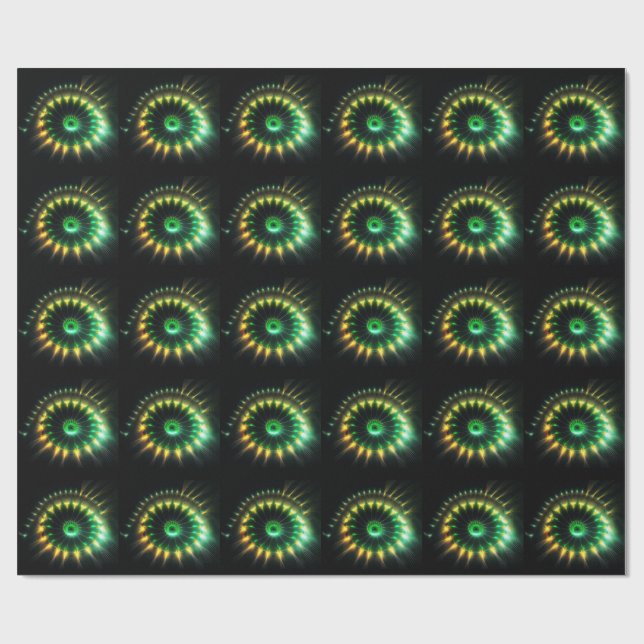 Papel De Presente Fractal de catavento a jato verde e amarelo (Aberto)