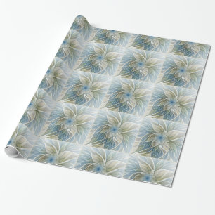Papel De Presente Fractal Khaki azul do abstrato ideal floral do