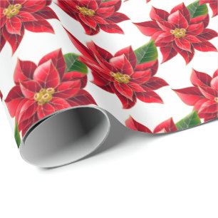 Papel De Presente Fragmentação de Natal - Poinsettias Vermelhas em