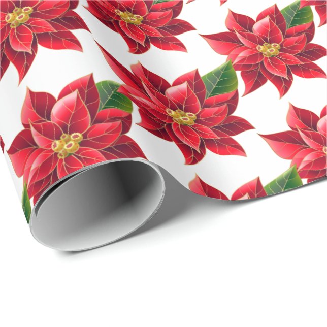 Papel De Presente Fragmentação de Natal - Poinsettias Vermelhas em P (Ponta do rolo)