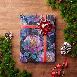 Papel De Presente Fragmentação Floral Iridescente com Arco de Fita V