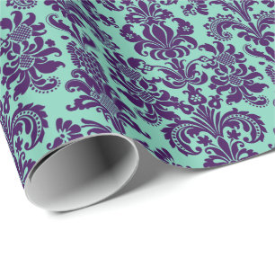 Papel De Presente Fragmentos Florais Roxos Elegantes Verde-Teal Tras