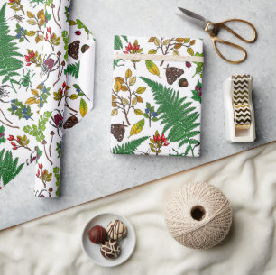 Papel De Presente Framboesas, folhas e insetos em branco