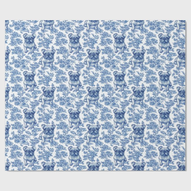 Papel De Presente Francês Bulldog Frenchie Blue Toile Patterno (Aberto)