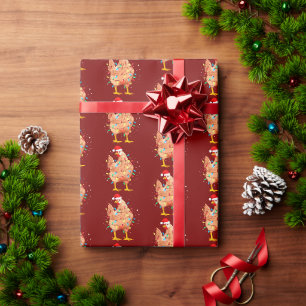 Papel De Presente Frango Santa Hat Vermelho Natal