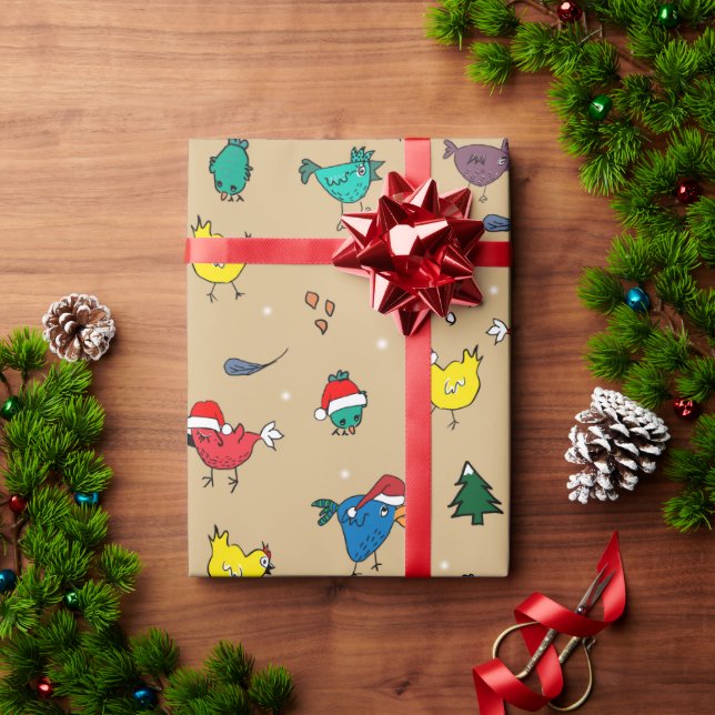 Papel De Presente Frangos de Natal dourado claro (Presente de Natal)