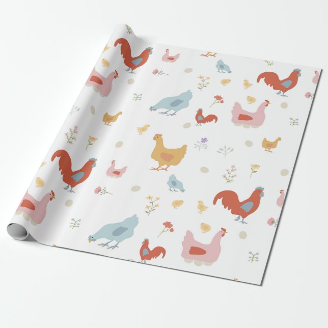 Papel De Presente Frangos Lindos Galinhas e Pintinhos (Desenrolado)