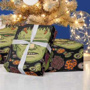 Papel De Presente Frankenstein Gótico Escuro Para Halloween