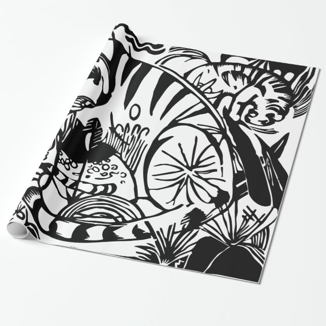 Papel De Presente Franz Marc - Tigre Preto e Branco - Arte Abstrata (Desenrolado)