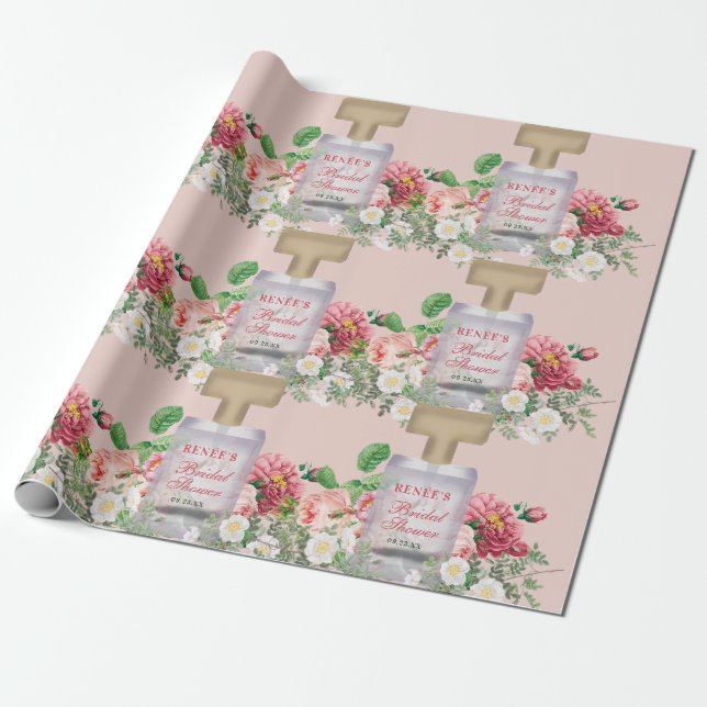 Papel De Presente Frasco de Perfume Rosa Bege Chuveiro de Noiva Flor (Desenrolado)