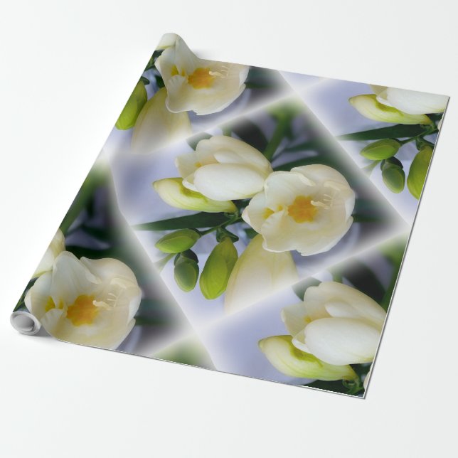 Papel De Presente freesia amarela branca (Desenrolado)