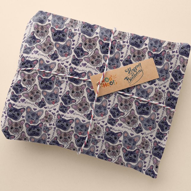 Papel De Presente French Bulldog Hand-Drawn Cartoon Head  (Criador carregado)