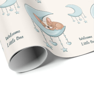 Papel De Presente French Bulldog na Lua Azul Bebê Menino Chá de Bebê