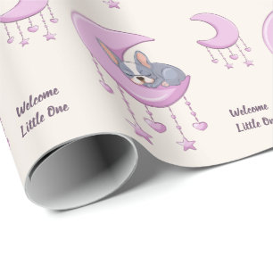 Papel De Presente French Bulldog na Lua Rosa Chá de Bebê Menina