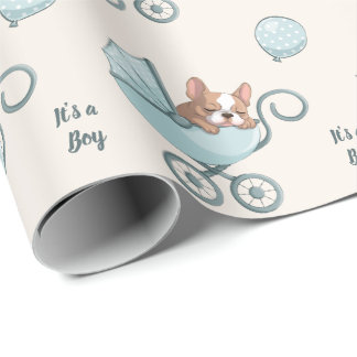 Papel De Presente French Bulldog no Carrinho de Bebê Aniversário de