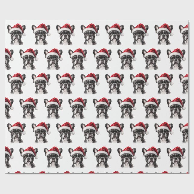 Papel De Presente French Bulldog with Santa Hat (Aberto)