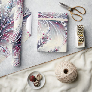 Papel De Presente Frente de Natal Elegante de Winterberry e Neve