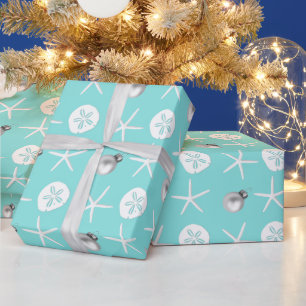 Papel De Presente Frio Azul, Areia Dólar Tropical Natal