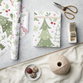 Papel De Presente Frio de Natal de Pastel Verde Vermelho e Bonito