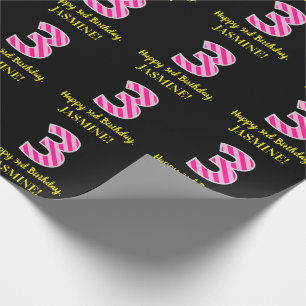 Papel De Presente Frisas Rosa Diversas "3"; Aniversário de 3 anos f