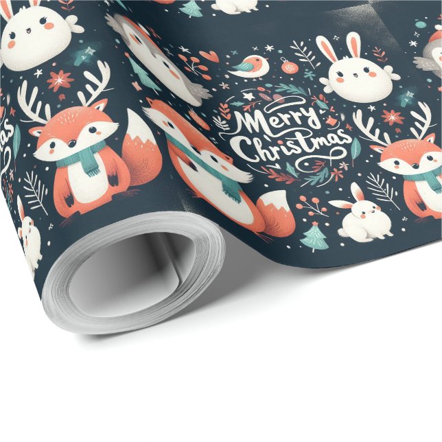 Papel De Presente Frita-de-natal, raposas e coelhos (Ponta do rolo)