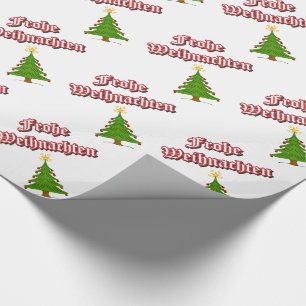 Papel De Presente Frohe Weihnachten com árvores