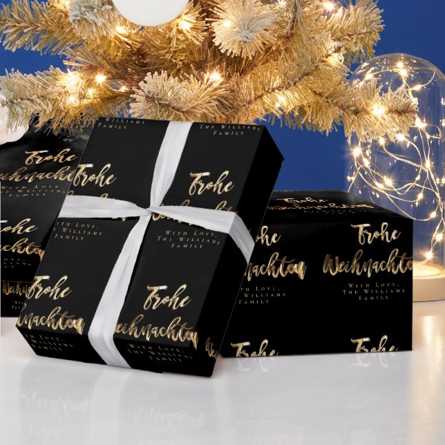 Papel De Presente Frohe Weihnachten Elegante Dourado Script Alemão (Feriados)