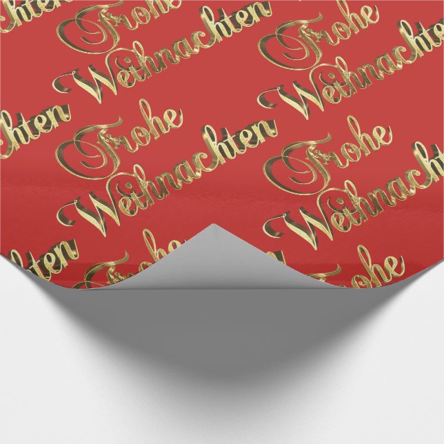 Papel De Presente Frohe Weihnachten Natal alemão Vermelho e Dourado (Ponta)