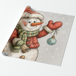 Papel De Presente Fröhlicher Schneemann mit Weihnachtskugeln
