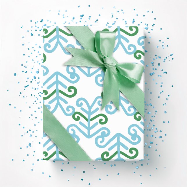 Papel De Presente Fronda Enrolada em Verde e Aqua (Criador carregado)