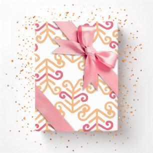 Papel De Presente Frondo Enrolado em Rosa e Laranja