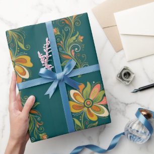 Papel De Presente Fronteira de Gavinhas do Poder Floral Retro 1