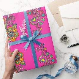 Papel De Presente Fronteira de Gavinhas do Poder Floral Retro 18