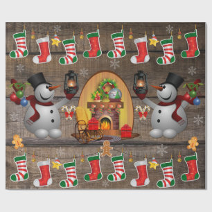 Papel De Presente Frosty As Lareiras de Natal do Snowman
