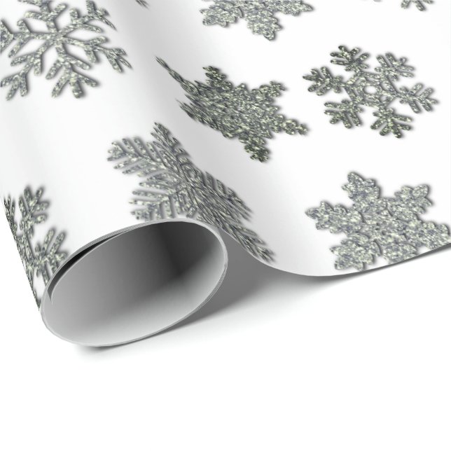 Papel De Presente Frozen crystal frosty silver snowflakes  (Ponta do rolo)