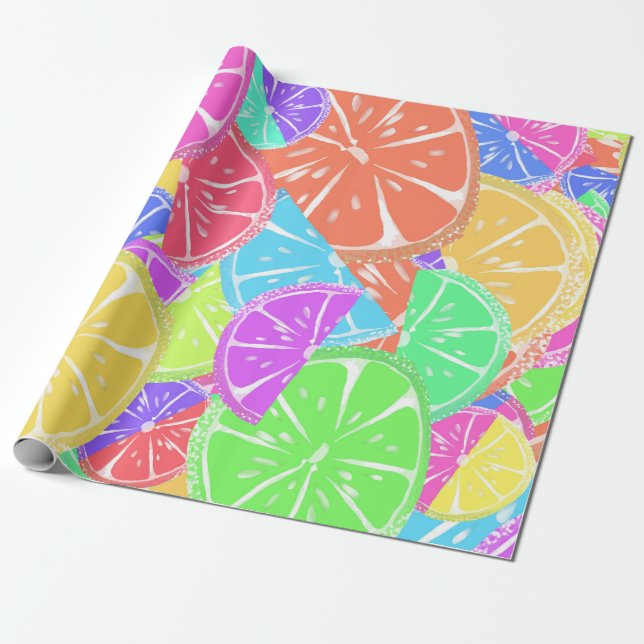 Papel De Presente Fruity Tutti Colorful Frutas Fatias (Desenrolado)