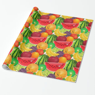 Papel De Presente Fruta brilhante das bananas do quivi das melancias