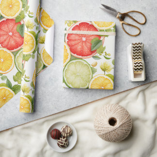 Papel De Presente Fruta cítrica botânica elegante