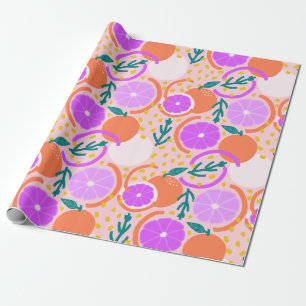 Papel De Presente Fruta cítrica divertida e limonada rosa confete
