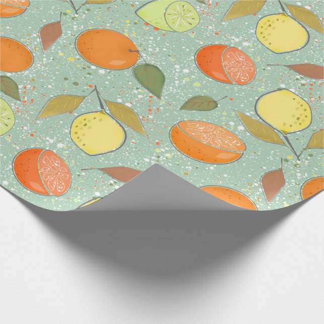Papel De Presente Fruta com limões, laranjas (Ponta)